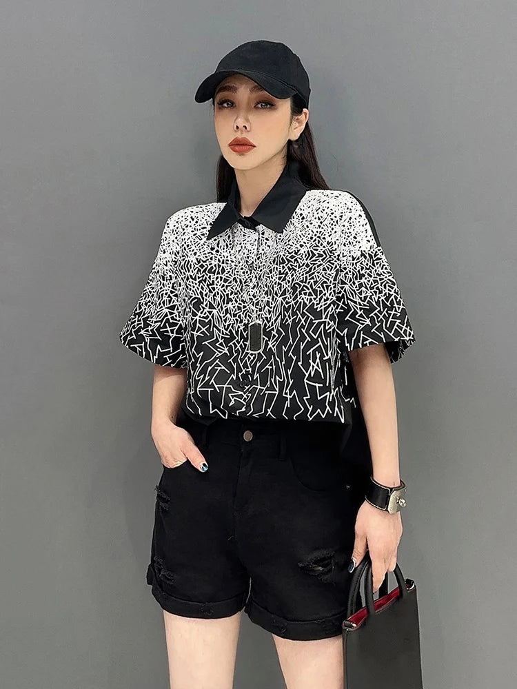 XITAO Casual Print Shirt Turn-down Collar Short Sleeve Single Breasted Loose Simplicity Summer Fashion Women New Shirt LYD1682