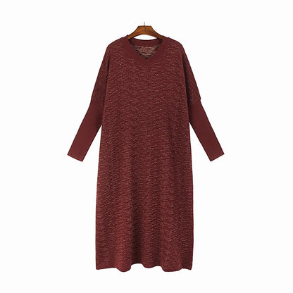 XITAO Knitting Dress Bright Silk Full Sleeve V-neck Fashion Casual New Women Winter Pullover Loose Oversize Dress DMJ3695