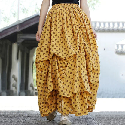 XITAO Pleated Loose Casual A-line Skirt Irregular Polka Dot Elastic Waist Fashion Autumn Women New All-match Skirt LYD1143