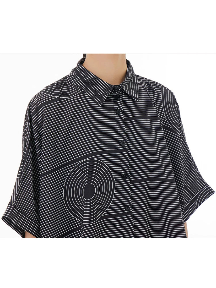 XITAO Batwing Sleeve Single Breasted Shirts Striped Turn-down Collar 2023 Summer New Arrival Casual Fashion All Match WLD11439