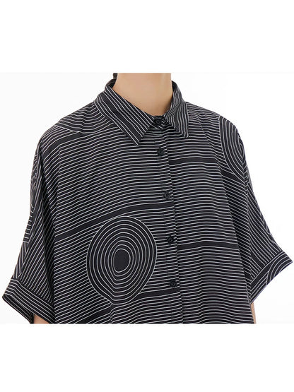 XITAO Batwing Sleeve Single Breasted Shirts Striped Turn-down Collar 2023 Summer New Arrival Casual Fashion All Match WLD11439