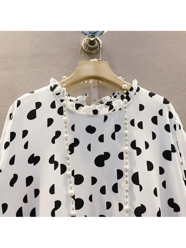 XITAO Simplicity Spot Dress New Splicing Women Spring Fashion Casual Loose Long Sleeve O-neck Collar WMD3033