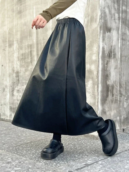 XITAO Black PU Female Skirt Simplicity Fashion Loose Temperament Women Elastic Waist A-line Skirt Spring All-match DMJ3433