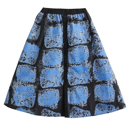 XITAO Single Breasted Pocket Print Skirts Elastic Waist Korea Loose Mid-calf Fashion Skirts New Arrival All Match DMJ3367