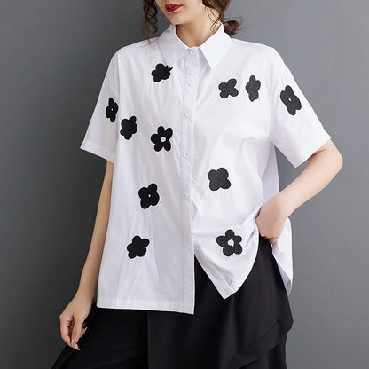 XITAO Simplicity Women Print Shirt Casual Fashion Loose Turn-down Collar Top 2024 Summer New All-match Short Sleeve Shirt ZY8685