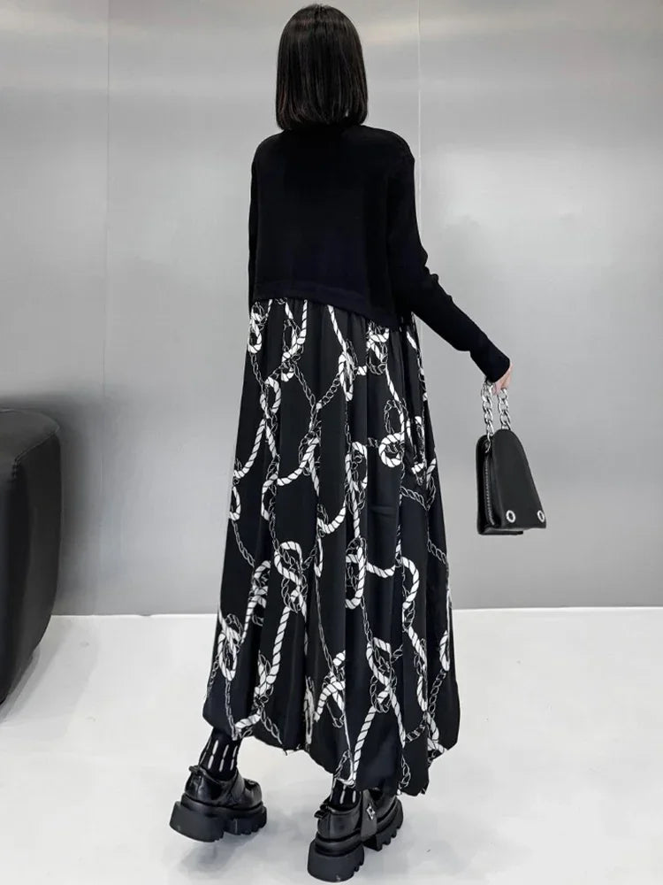 XITAO Fashion Patchwork Printing Female Dresses Long Sleeve New Trendy O-neck Pullover Casual Women Dresses Autumn GYX1058