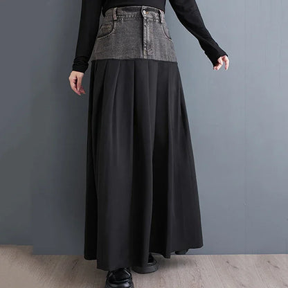 XITAO Patchwork Casual A-line Skirt Fashion Slimming All-match Simplicity Pleated Temperament Spring Women New Skirt HQQ1989