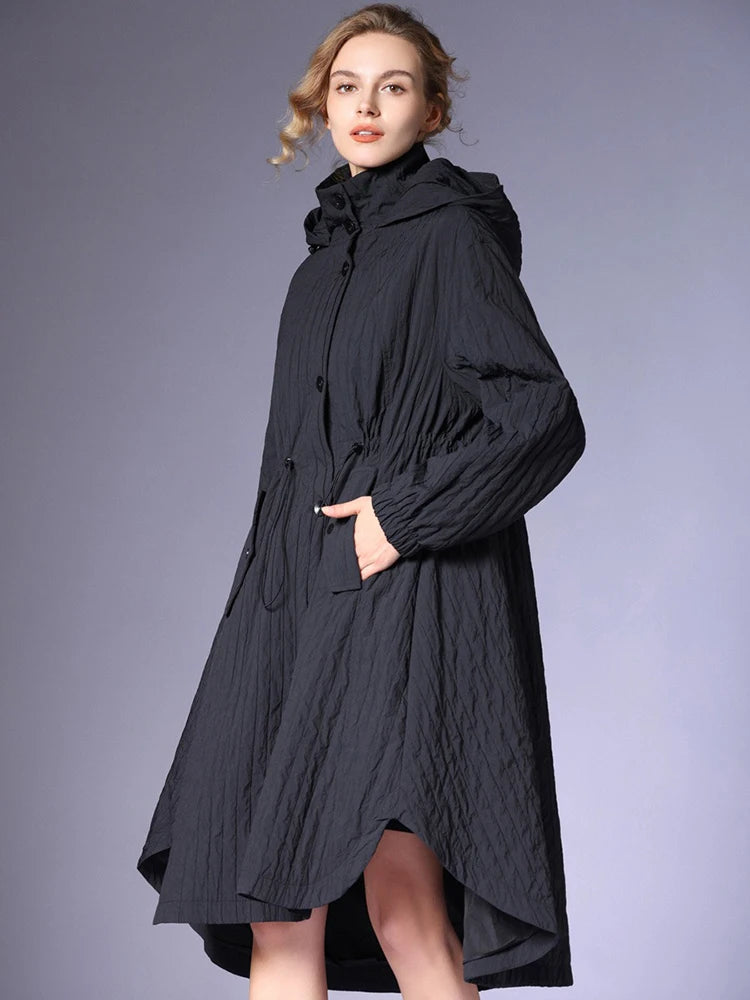 XITAO Casual Loose Fashion Solid Color Coat Full Sleeve Hooded Wide-waisted 2024 New Long Style Autumn Female Trench ZYY1115