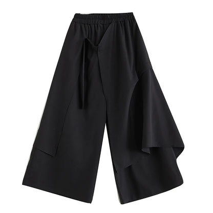 XITAO Asymmetric Patchwork Wide Leg Pants Elastic Waist Solid Color Personality Fashion Simplicity Women New Pant LYD1824