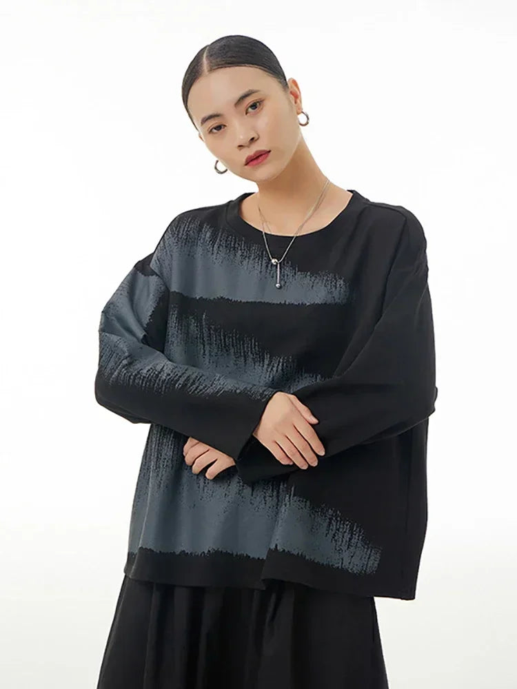 XITAO Korea Print Female T-shirt Long Sleeve O-neck Fashion Simplicity Casual Loose Spring 2024 Women New Pullover Tees HQQ1956