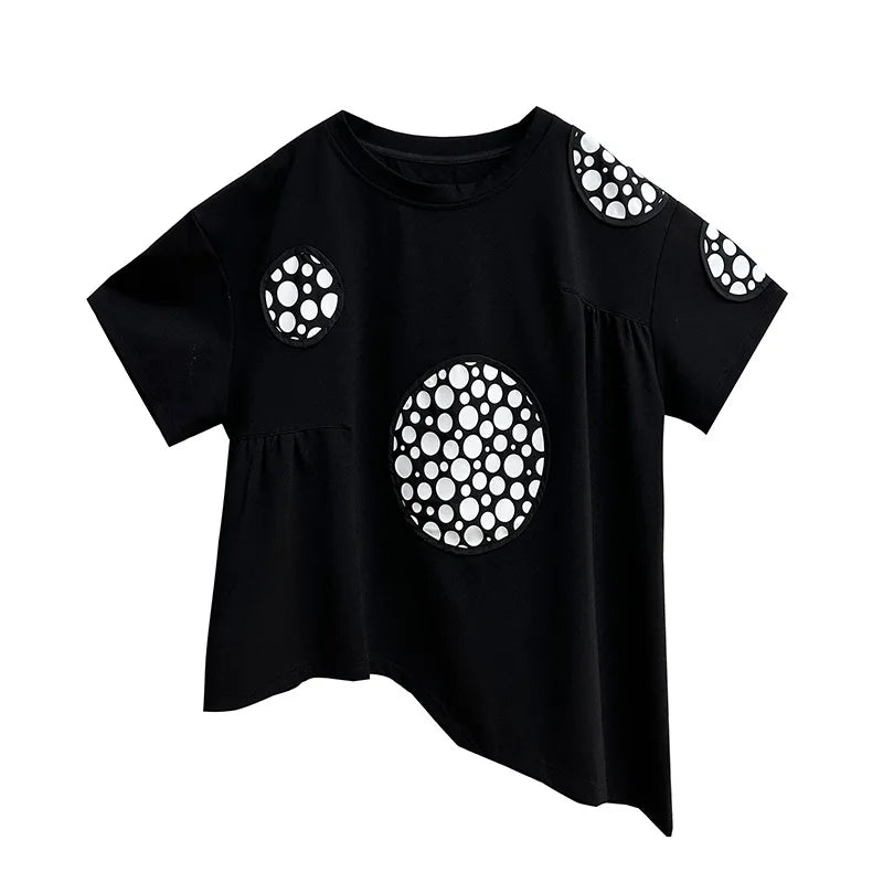 XITAO Irregular Casual T-shirt Contrast Color Dot Patchwork Loose Simplicity O-neck Collar Top Summer New Women T-shirt ZY8822