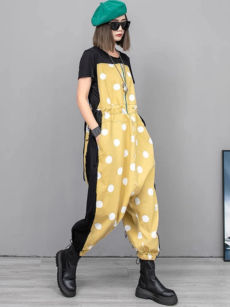 XITAO Loose Dot Patchwork Female Jumpsuits Casual Drawstring Ankle-Length Pants Spring Fashion Women New Cross-pants LYD1611