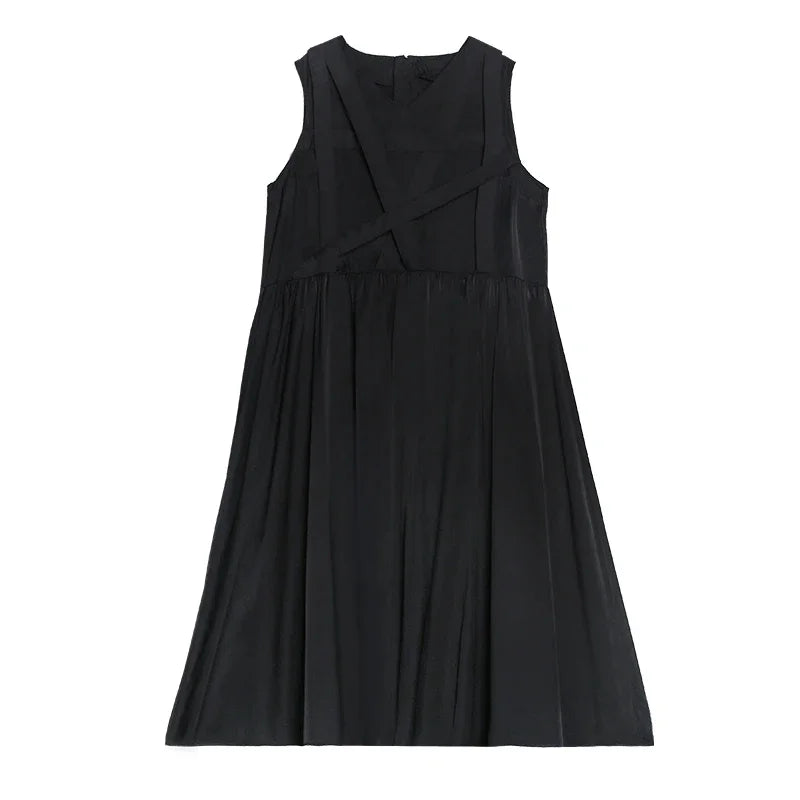 XITAO Black Sleeveless Dress Fashion New Women Summer Pleated Goddess Fan Casual Style Loose Dress ZP1590