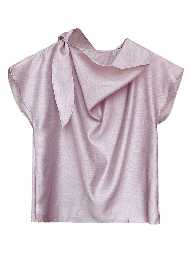 XITAO Loose Sleeveless Solid Color Female Shirt Temperament Ribbon Women Summer New Casual Elegant All-match Top GJ1057