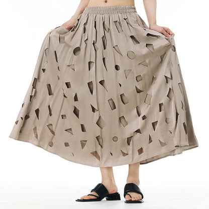 XITAO Hollow Out Patchwork Skirt Solid Color Loose Fashion Casual Patchwork Women All-match Skirt Summer Personality New DMJ4142