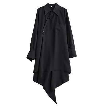 XITAO Asymmetrical Black Shirt Dress Personality Fashion Loose Long Sleeve Women Street Trendy Dress Spring New ZY8651