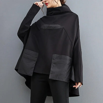 XITAO Casual Patchwork Pocket Women Sweatshirts Turtleneck Asymmetrical Long Sleeve Pullovers Autumn New DMJ2895