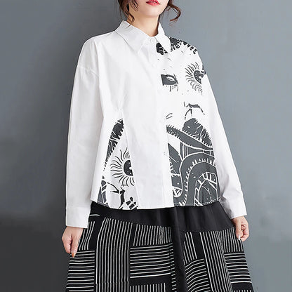 XITAO Casual Print Loose Shirt Turn-down Collar Full Sleeve Single Breasted Simplicity Spring Fashion Women New Top LYD1713