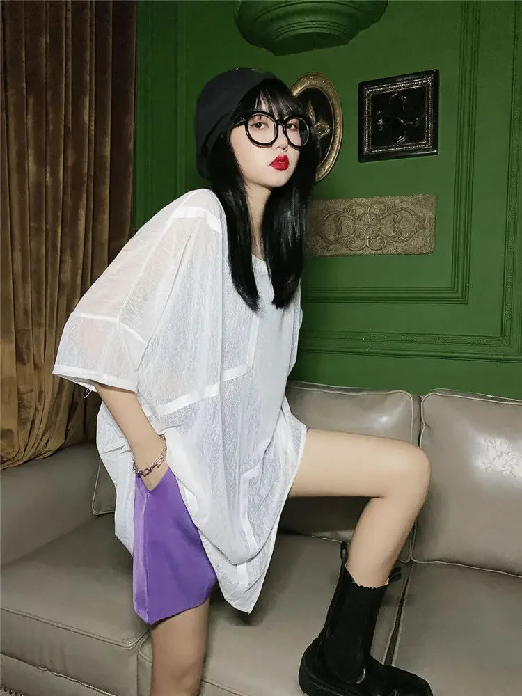 XITAO Irregular Women T Shirt Fashion New Pullover Goddess Fan Thin Small Fresh White Black Sexy Style Loose Tee Top DZL1184