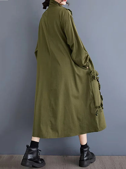 XITAO Fashion Design Casual Loose Female Dress A-line Patchwork Turn-down Collar Full Sleeve Thin Autumn Women Dress GMM1014