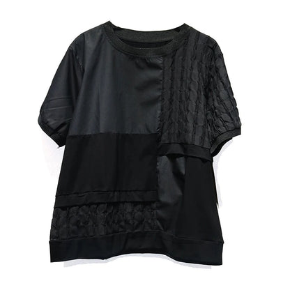 XITAO Folds Causal Female T-shirt Loose Solid Color Women Top Irregular Splicing Short Sleeve Summer New GJ1051