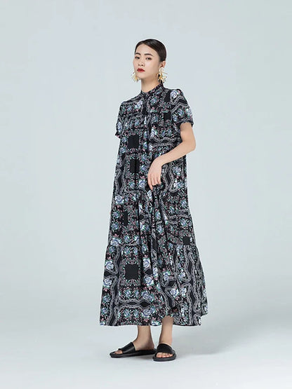 XITAO Print Pattern Dress Fashion New Women Chiffon Irregular Patchwork Hit Color Small Fresh Casual Style Dress CLL1400