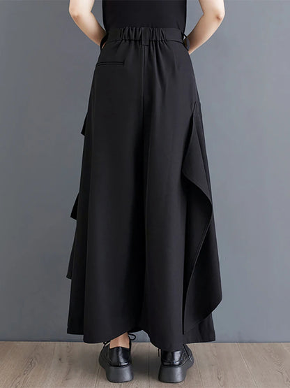 XITAO Asymmetrical Patchwork Pocket Pants Solid Color Button Fly Pleated Loose Wide Leg Pants 2024 Summer Casual New ZY8759