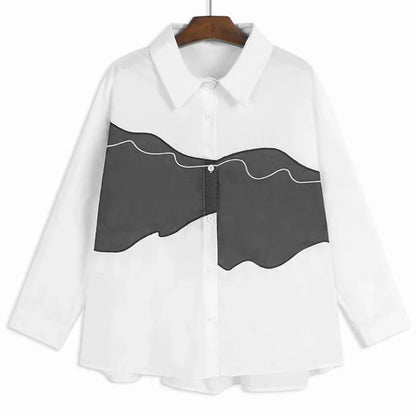 XITAO Full Sleeve Patchwork Shirt Fashion Contrast Color Loose Casual Single Breasted Women New All-match Autumn Top HQQ2394