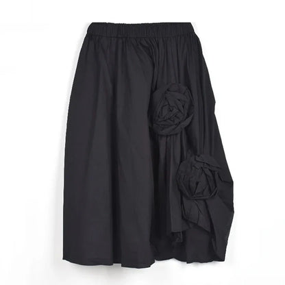 XITAO Asymmetrical Three-dimensional Flower Decoration Fashion Empire Waist Loose Women All-match Summer New Black Skirt ZXR1515