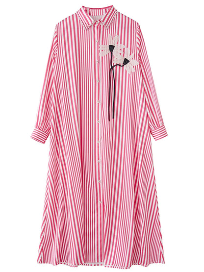 XITAO Stripe Single Breasted Lapel Flower Dress Casual Full Sleeve Loose Fitting New Simple Ankle-length Women Dress ZY8927