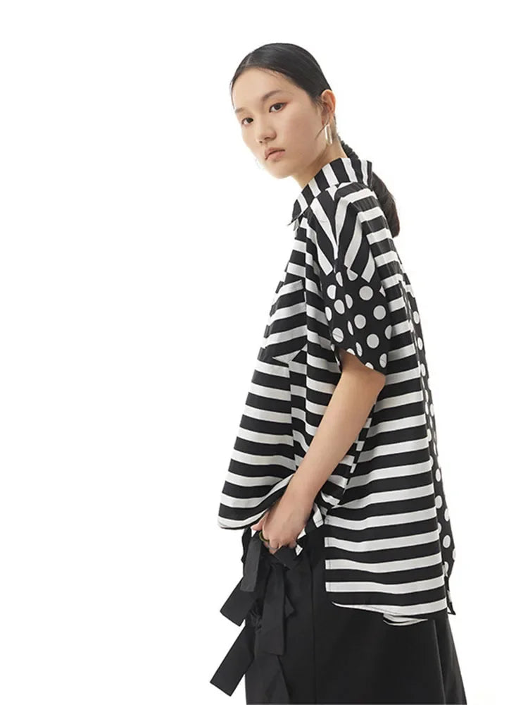 XITAO Striped Blouse Fashion Single Breast Turn Down Collar Small Fresh Casual Style Loose Summer Minority Women Shirt WMD5222