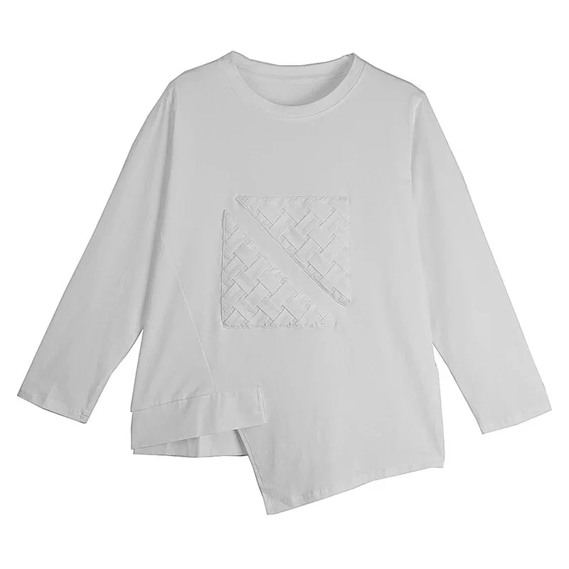 XITAO Asymmetrical Patchwork T-Shirts O-neck Pullover Solid Color Long Sleeve Casual All Match Loose Tops 2024 Autumn New GJ1089