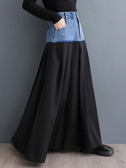 XITAO Patchwork Casual A-line Skirt Fashion Slimming All-match Simplicity Pleated Temperament Spring Women New Skirt HQQ1989