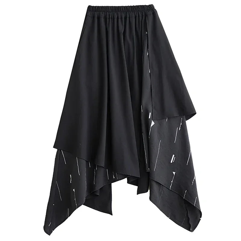 XITAO Irregular Patchwork A-line Skirt Elastic Waist Personality Print Slimming All-match Spring Women New Skirt HQQ1817