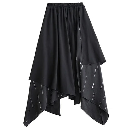 XITAO Irregular Patchwork A-line Skirt Elastic Waist Personality Print Slimming All-match Spring Women New Skirt HQQ1817