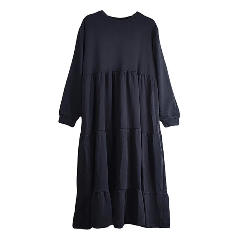 XITAO Spring Casual Long Sleeve Dress Solid Color Simplicity Splicing O neck Collar Pullover Loose Trendy All-match Women ZY3953