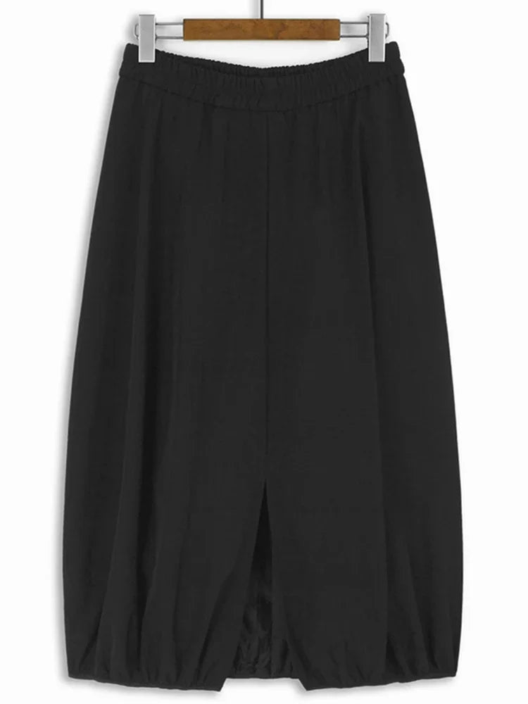 XITAO Solid Color Loose Women Skirt Bud Elastic Waist Fashion Temperament New Female Trendy Mid-calf Lantern Skirt ZYY1110