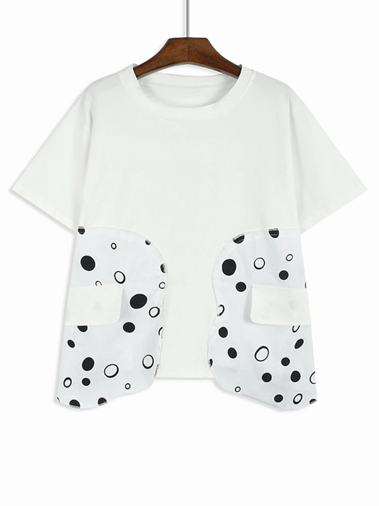 XITAO Loose Patchwork Irregular Dot T-shirts Casual O-neck All-match Short Sleeve Women Summer New Street Trend Top LYD1862