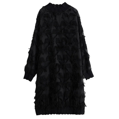 XITAO Irregular Tassel Dress Fashion Lace Casual Stand Collar Autumn New Arrival Women Loose Temperament Dress DMJ1914