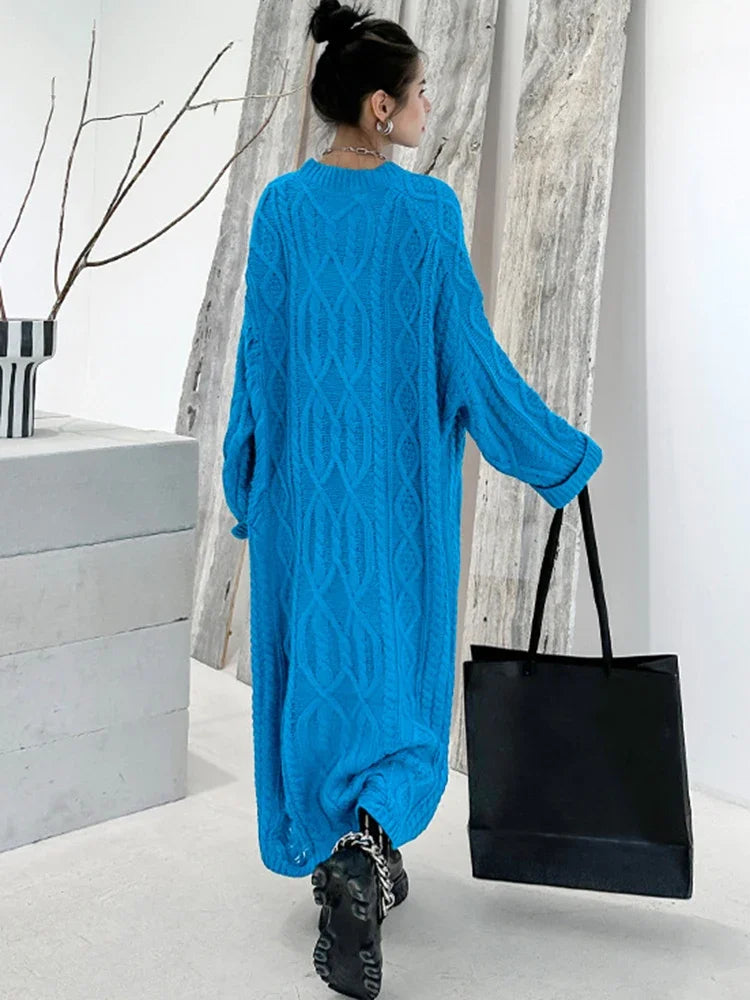 XITAO Full Sleeve Loose Hole Knitting Dress O-neck Casual Fashion Temperament 2024 Spring Women Street Trendy Dress LYD1105