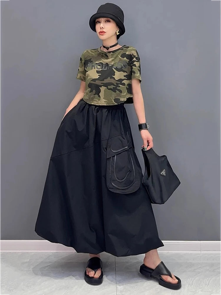 XITAO A-line Casual Ankle-length Loose Solid Color Skirt Elastic Waist Bud Long Style Fashion Pocket Autumn Female Skirt GMM1044