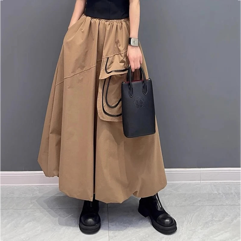 XITAO A-line Casual Ankle-length Loose Solid Color Skirt Elastic Waist Bud Long Style Fashion Pocket Autumn Female Skirt GMM1044