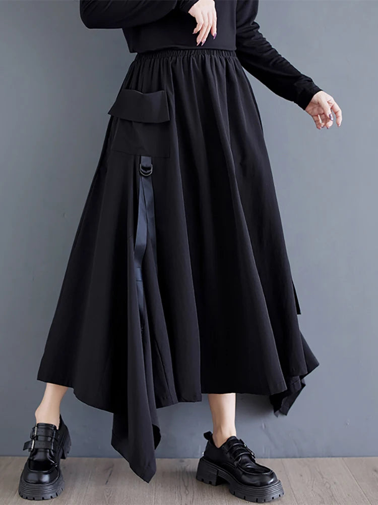 XITAO Patchwork Irregular Female Loose Skirt Casual 2024 New Autumn Korea Solid Color A-line Ankle Length Women Skirt LJ1067