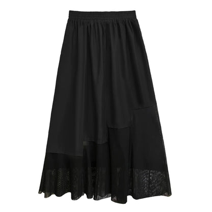 XITAO Lace Patchwork Elastic Waist A-line Skirt Temperament Loose Casual Slimming 2024 Summer Women Fashion Skirt WLD20181