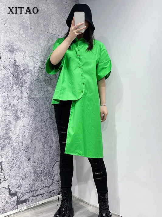 XITAO Irregular Short Sleeve Female Shirt Personality Women 2023 Summer Short Sleeve Solid Color New Appear Thin Shirt WLD16642