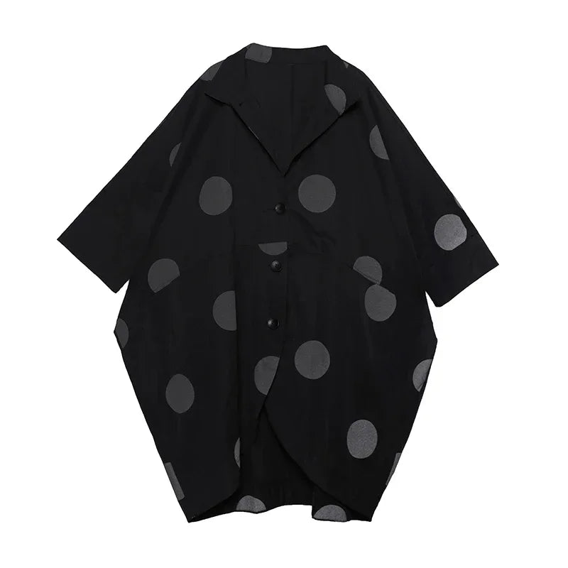 XITAO Irregular  Trench Women Polka Dot Autumn Single Breast Pocket Elegant Patchwork Turn Down Collar Coat GCC1781