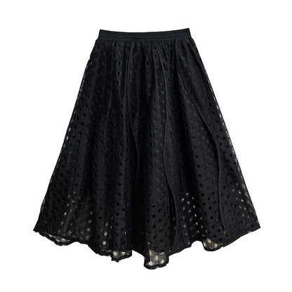 XITAO A-line Loose Solid Color Mid-calf Female Skirt Casual Hollow Out Lace Fashion Grace New Autumn Women Skirt GMM1103