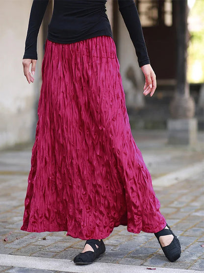 XITAO Pleated Female Elastic Waist Skirt Solid Color Loose Fashion Casual A-line Temperament Ankle Length Women Skirt ZYY1044