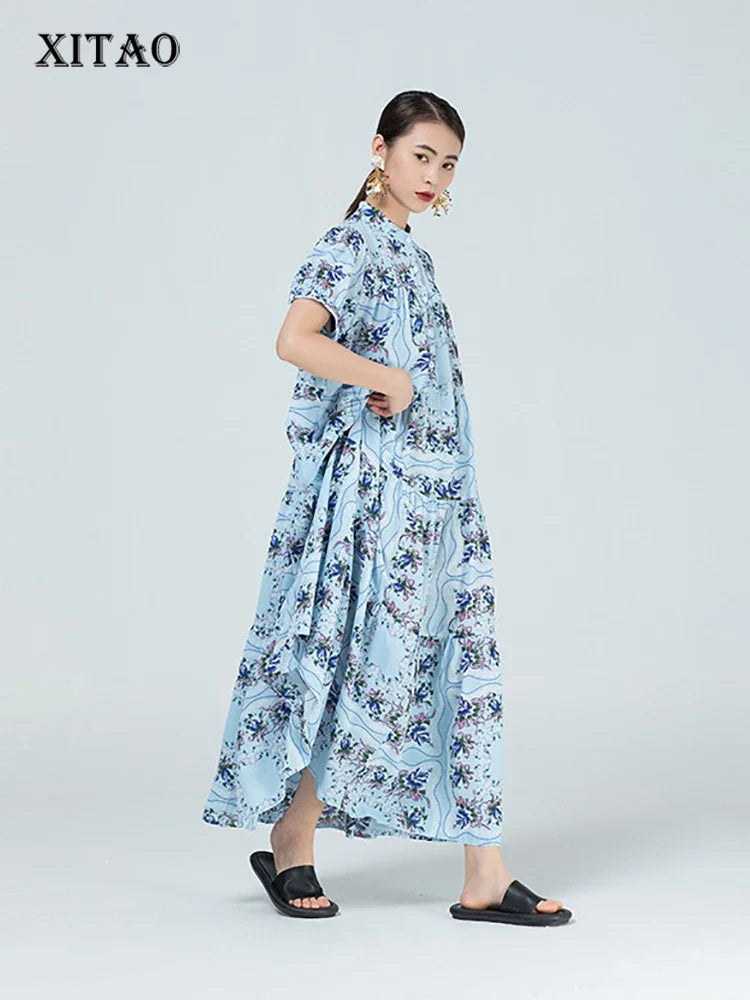 XITAO Print Pattern Dress Fashion New Women Chiffon Irregular Patchwork Hit Color Small Fresh Casual Style Dress CLL1400