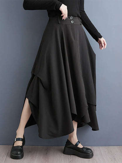 XITAO Asymmetrical Black Patchwork Skirts Solid Color Loose A-line Ankle-length All Match Casual Skirts 2024 Autumn DMJ4168